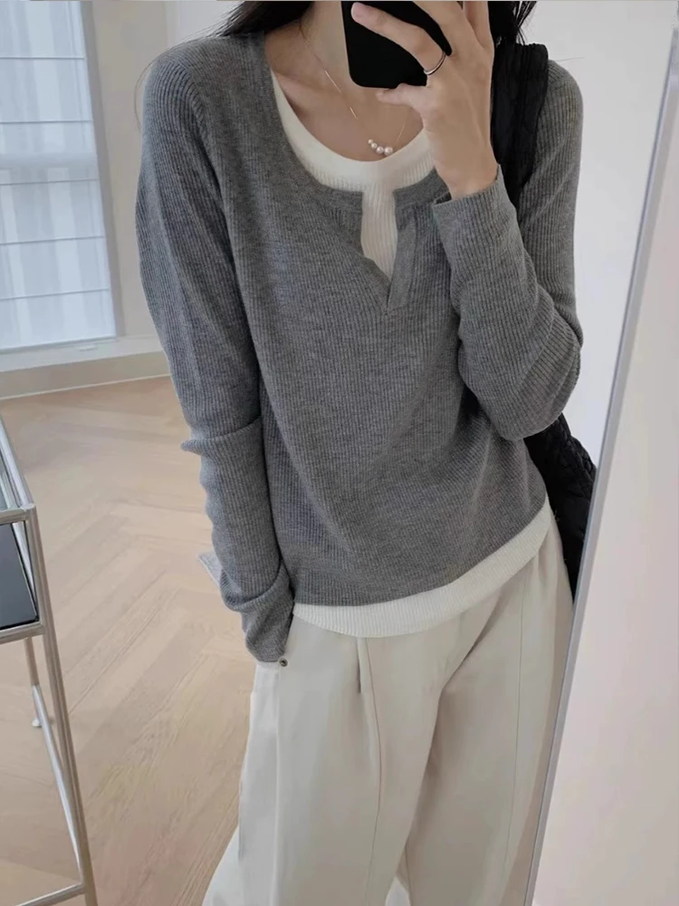 Sweater Tops Women 2024 Women's Autumn And Winter Black V-Neck Sweater Long Sleeved Knitted Sweater Autumn Women's Jumper Blazer