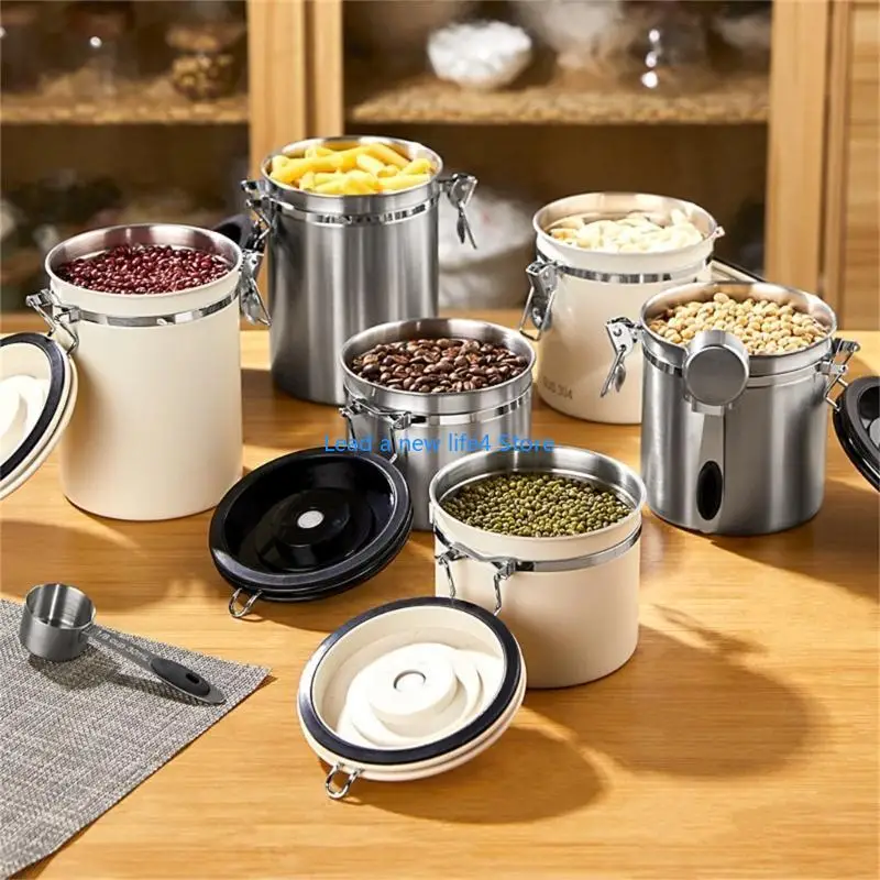 Y55E Coffee Canister Airtights Stainless Steel Container for Coffee Bean 1800ml Teas & Coffee Storage Jar with co2 Valves