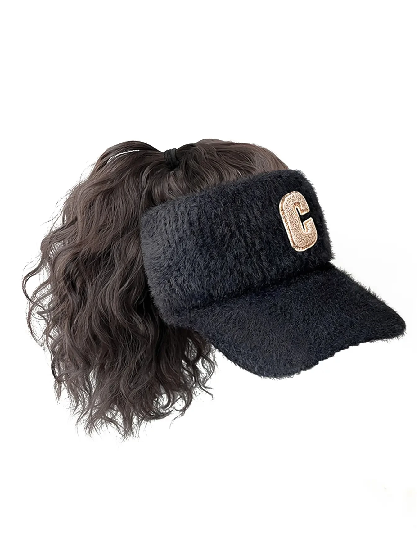 

12'' women's plush hollow top duck tongue baseball cap high ponytail autumn and winter fashionable wig one-piece ponytail cap