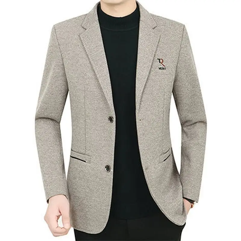 

Spring New Men's Business Casual Blazer Wool Blend Middle Aged Male Fashion Suit Jacket Single Breasted Outerwear Top