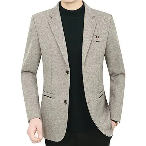 Spring New Men's Business Casual Blazer Wool Blend Middle Aged Male Fashion Suit Jacket Single Breasted Outerwear Top