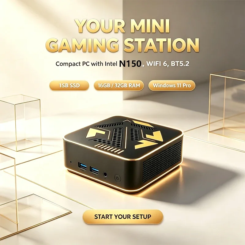 Intel N150 Mini PC 16GB+2TB High Speed Storage HDMI 4K Output Gigabit WiFi6 Windows 11 Compact for Gaming Office Study
