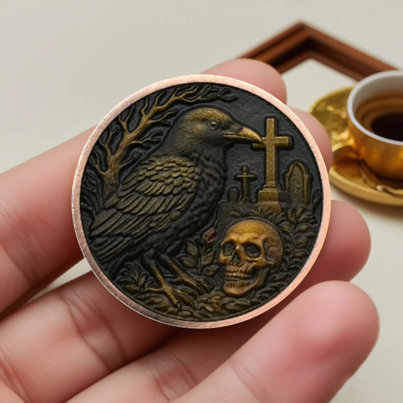 عملة تذكارية تذكارية موري مطلية بالذهب على شكل جمجمة وردية تذكارية #5