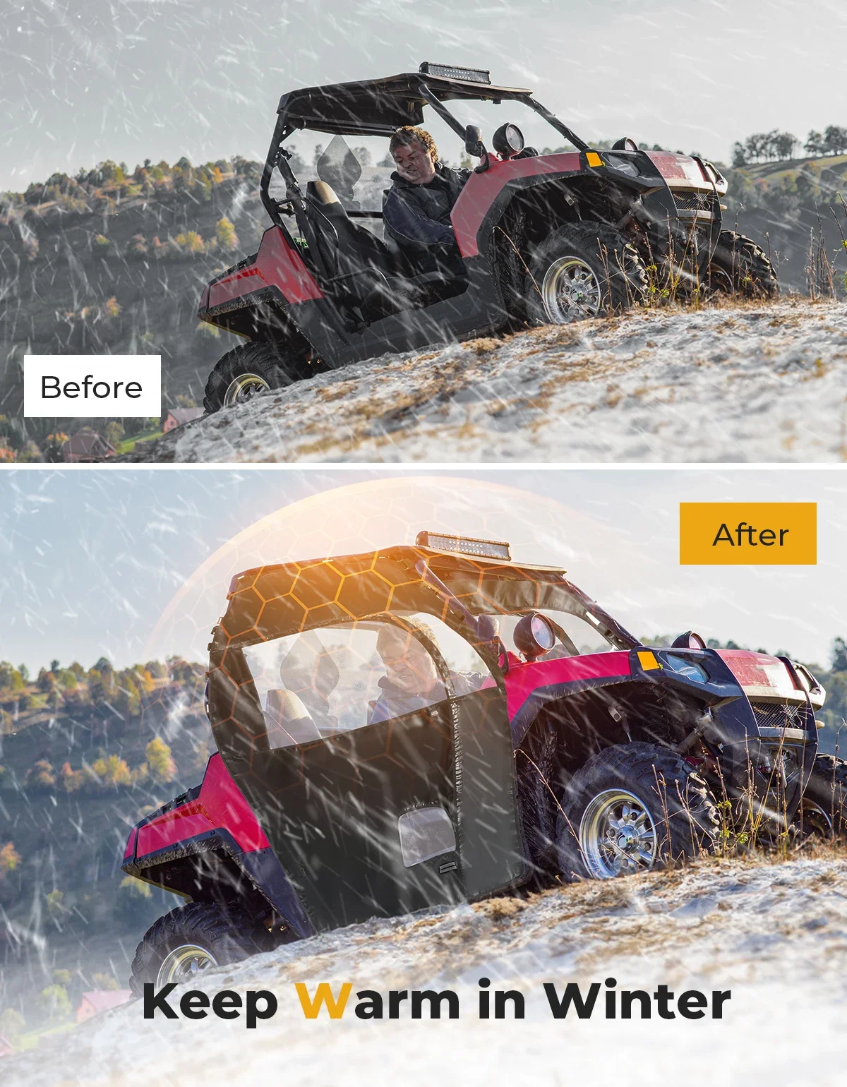 UTV Water-Resistant Upper Door Soft Cab Enclosure Compatible with Polaris RZR 570/ Trail 570/ 800 /S 800 /900 2014-2021 2022