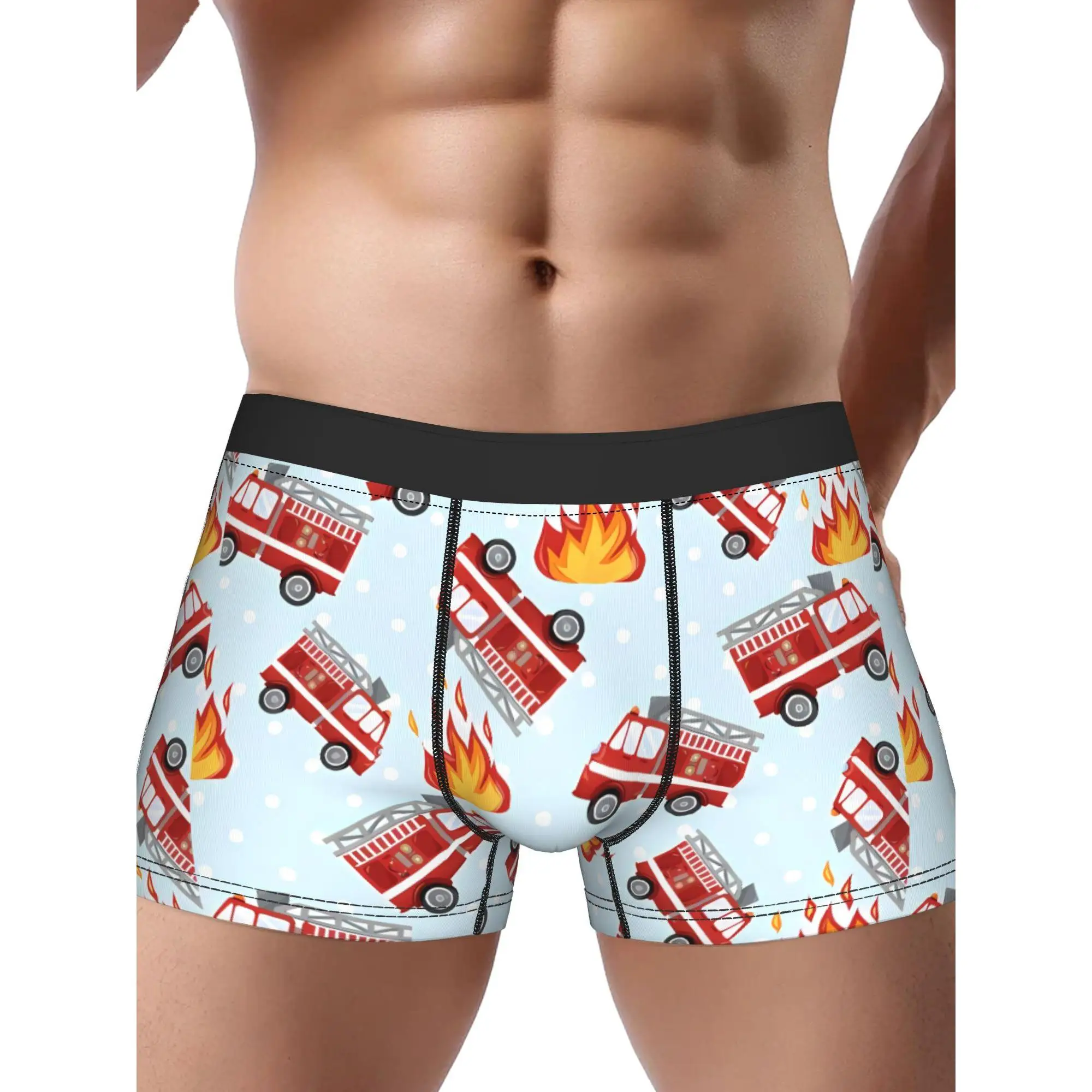 

Men'S Boxer Briefs Featuring a Fire Truck Design, Breathable Fabric for Comfort, Ideal for Everyday And Casual Use.