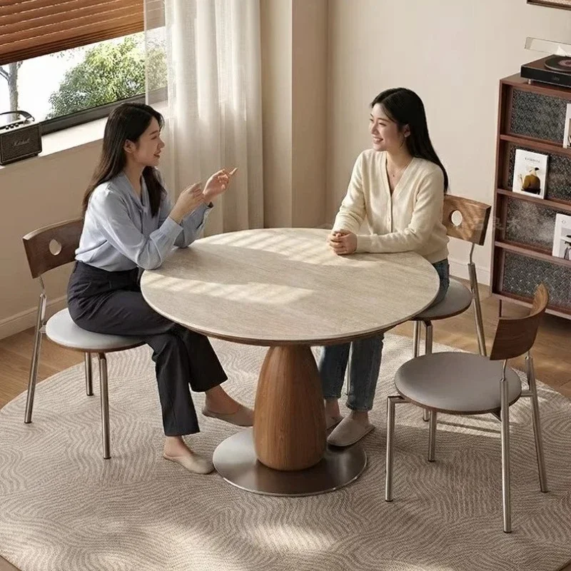 Round Dining Table And Sets 4 Chairs Dining Rooms Pliante Kitchen Furniture 90cm 100cm 110cm Modern Luxury Rock Slab Retractable