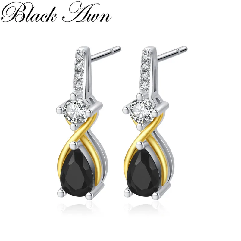 

Black Awn Vintage Silver Color Earring Water-drop Black Spinel Drop Wedding Earrings for Women Fashion Jewelry Bijoux I272