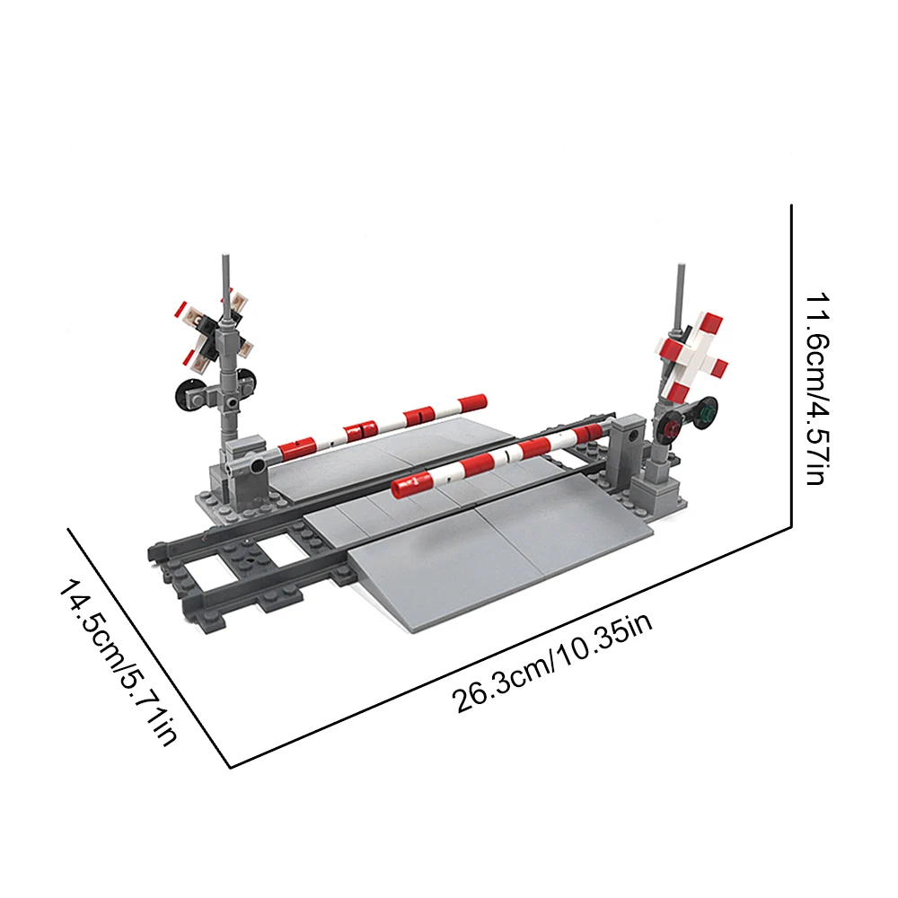 Moc City Train Track Heben Gang Baustein Set, Bahnübergang Gleis Fußgänger geländer Kreuzung Gebäude Modell