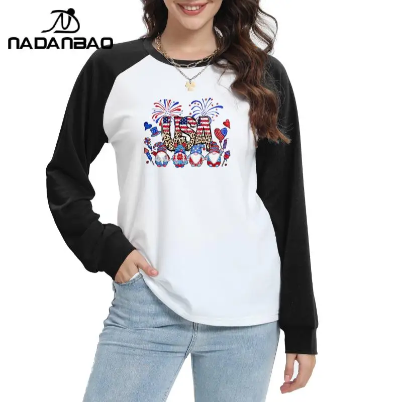 

NADANBAO Women Long Sleeve Tops Funny Printed Crew Neck Clothing Casual Festival Independence Day Costumes Sweatshirt Female Tee