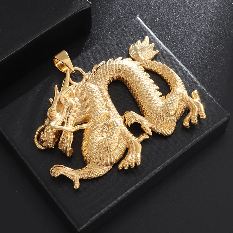 Fashionable and Domineering Retro Ethnic Zodiac Dragon Pendant Dragon Necklace Men\'s Personalized Pendant Amulet Jewelry Gift