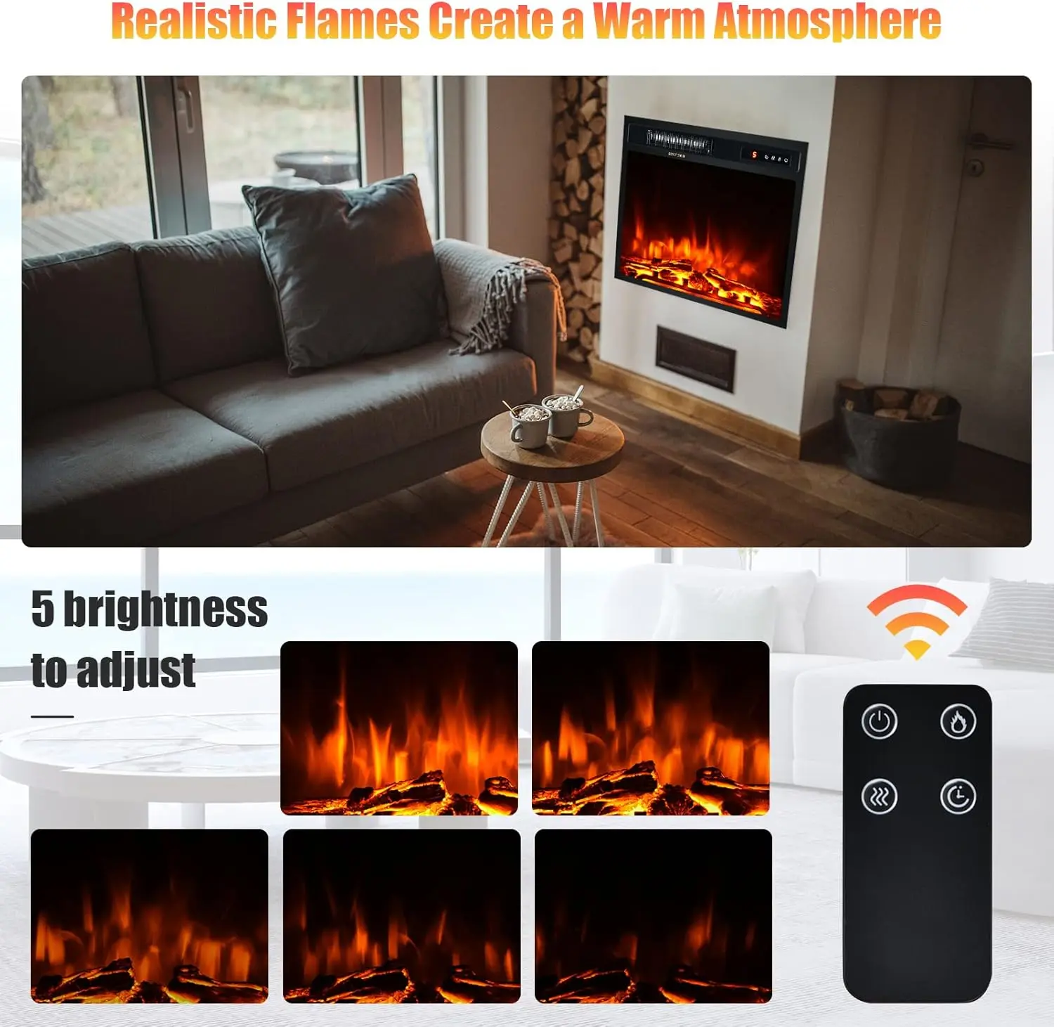 18 Inch Recessed Electric Fireplace Insert, 1500W Freestanding Fireplace Stove Heater W/Adjustable Flame Effect & Temperature