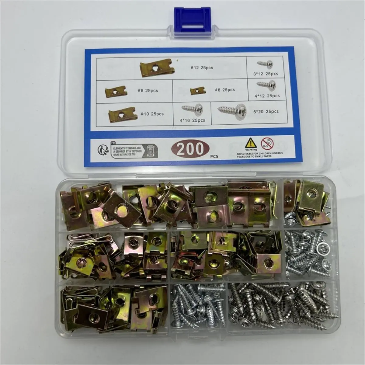 Winter Essential 200pcs Car U-Shaped Clip and Screw Combination Kit, 6/8/10/12 Combination Internal Decoration Fasteners with Sc