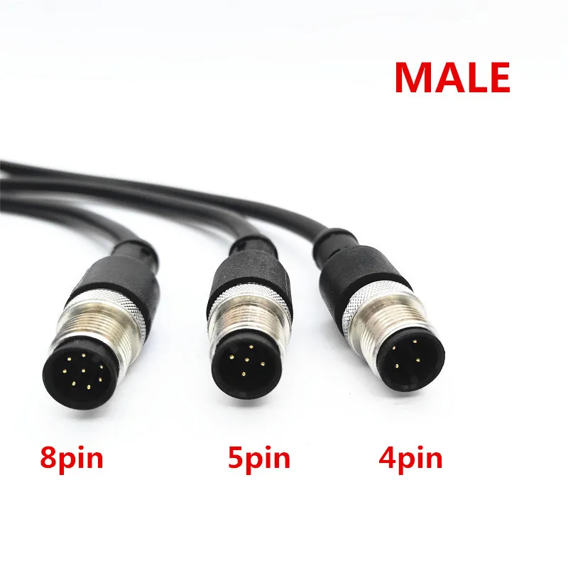 5PCS M12 4pin 5pin 8 pin  straight  Angle plug sensor connector female male linker with 2 meter cable