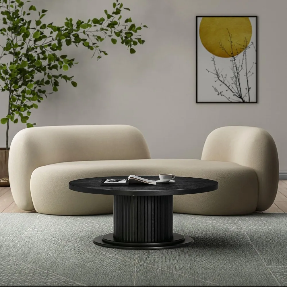 

40 Inch Summit Modern Classic Tambour Wooden Round Coffee Table – Waterproof & Heat Resistant, Burnt Black