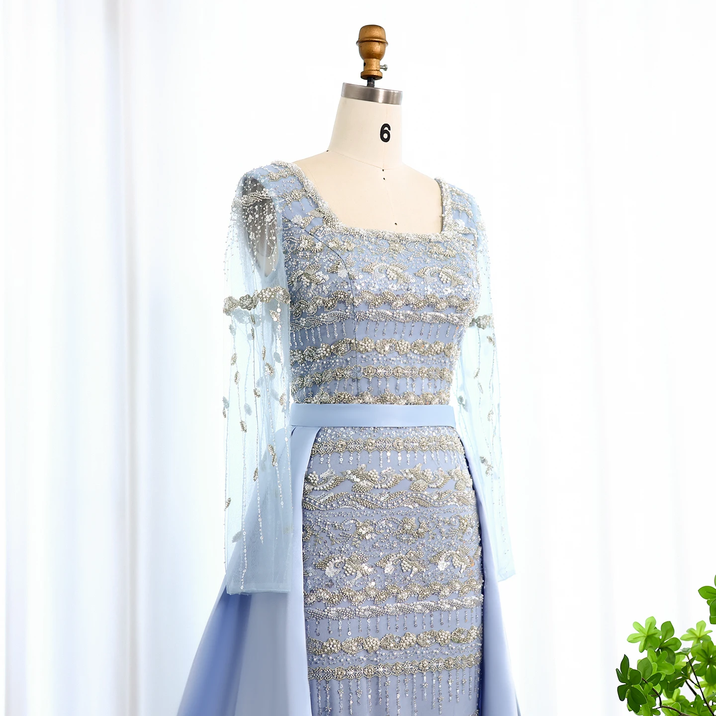 Sharon Said – robe de soirée élégante bleue de dubaï, avec jupe détachable, vert sauge, manches longues, robes de soirée de mariage, personnalisées, SS238A
