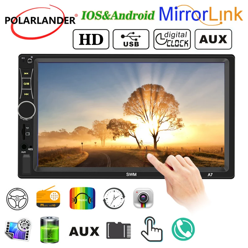 

2 Din Автомобильная MP5 Стерео A7 - 7 "HD Сенсорный экран Bluetooth FM-радио Мобильная связь RCA Аудиовыход 12 В