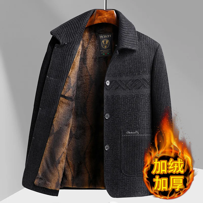

Осенне-зимняя мужская шерстяная куртка с принтом в стиле ретро, толстые бархатные куртки, деловые повседневные шерстяные пальто с лацканами, социальная офисная мужская одежда