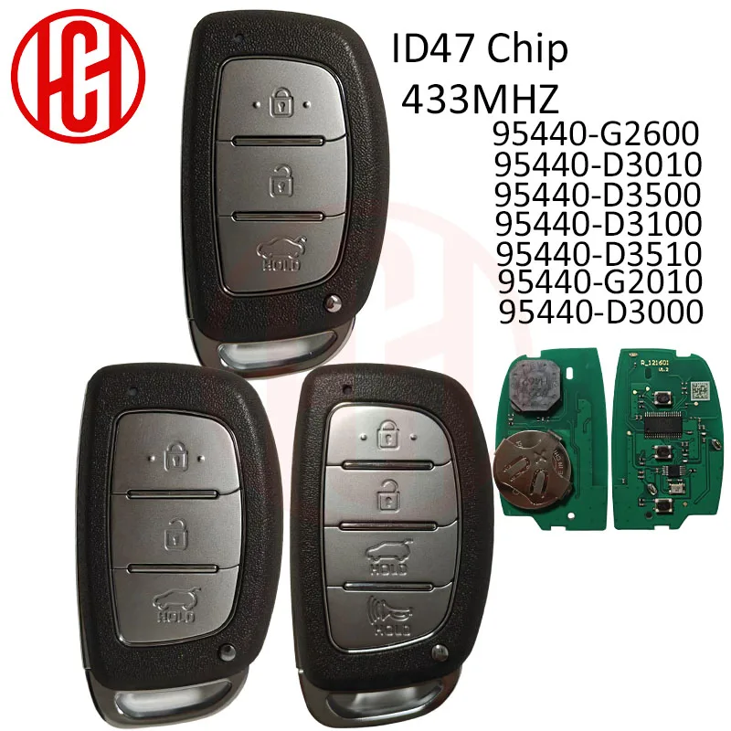 

ID47 Chip 433MHz 95440-D3000/D3010/D3100/D3500/D3510/G2010/G2600 Remote Car Key For Hyundai 3/4 Buttons Remote Car Key