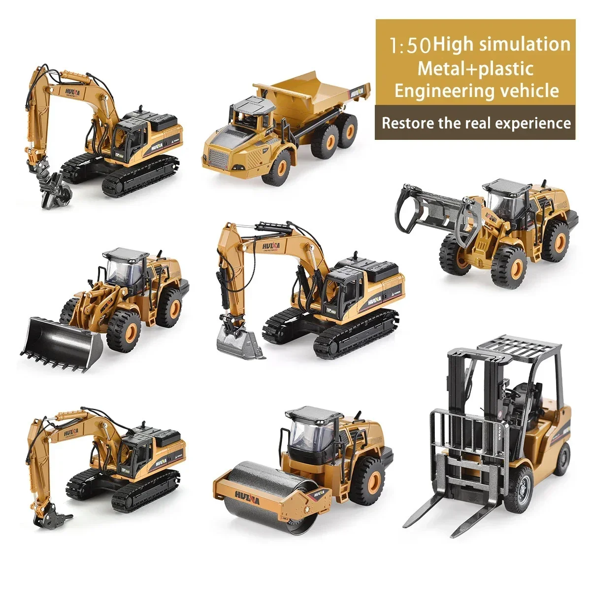 HUINA 1:50 Alloy Toys Scale Die-cast Pattern Hydraulic excavator Engineerin  Bulldozer Engineering Construction Car Boys Gifts