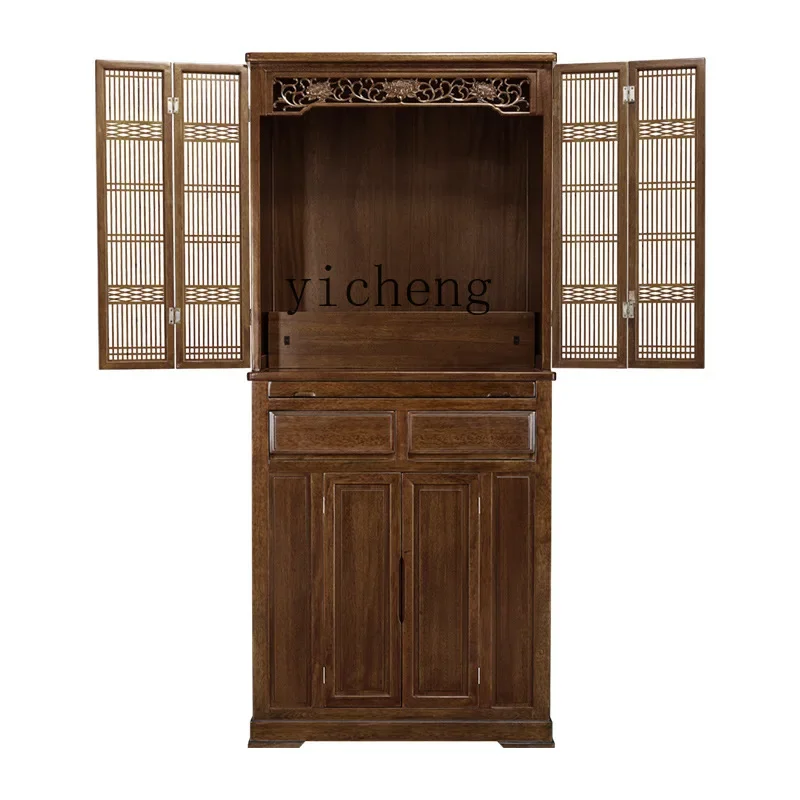 

YY Solid Wood Buddha Niche New Chinese Style Clothes Closet with Door Altar Modern Light Luxury Altar Household Buddha Cabinet