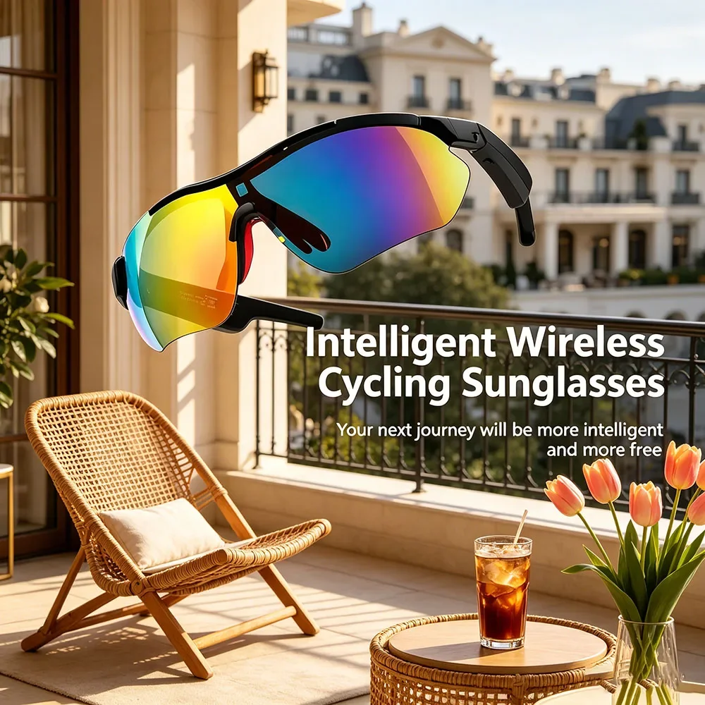 

Sporty Wireless Bluetooth AI Smart Glasses UV400 Protection Cycling Sunglasses Life Waterproof AI Voice Assistant