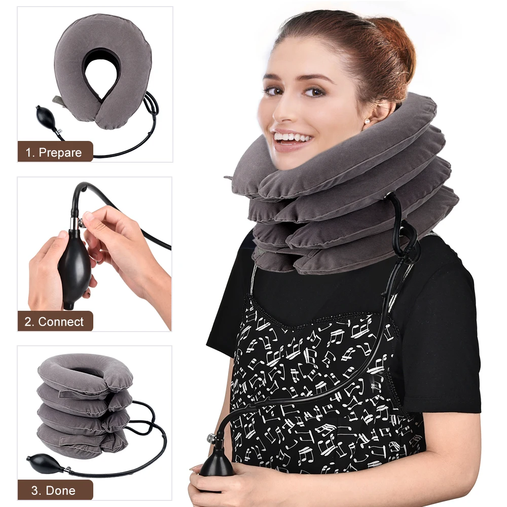 Retractor Cervical inflable, masajeador de aire, tracción Cervical, estiramiento del cuello, almohada suave