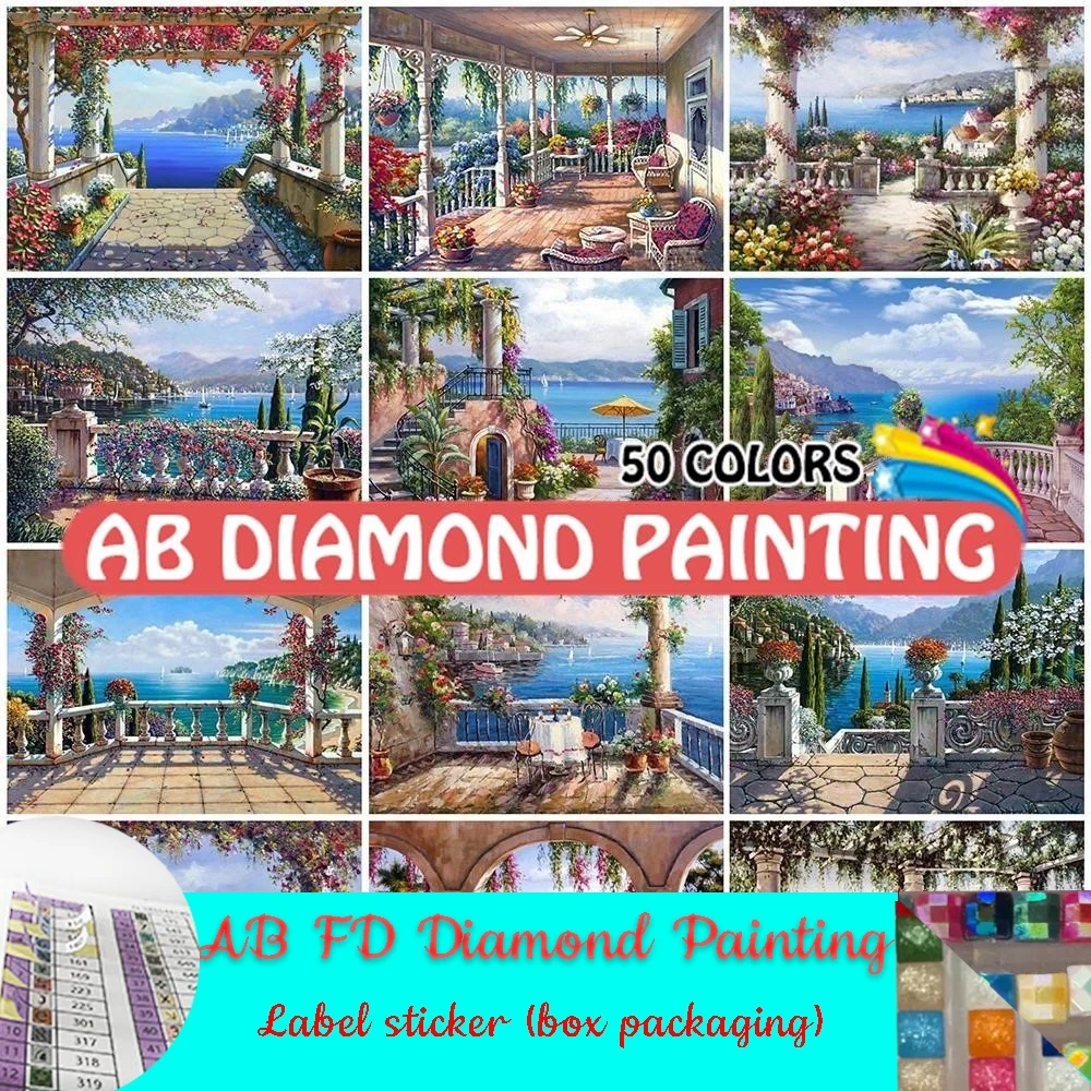 DIY AB FD Diamond Painting Seaside Town Cross Stitch Kit Embroidery Landscape Full Square Round Drill Home Decor Craft Hobby Kit