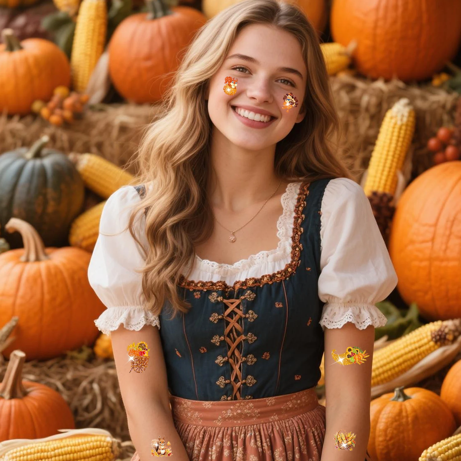 12 ورقة من الوشم المؤقت لعيد الشكر اللامع، وشم خريفي آمن مقاوم للماء، خريف سعيد، أفضل خيار لحقيبة جودي الخريف