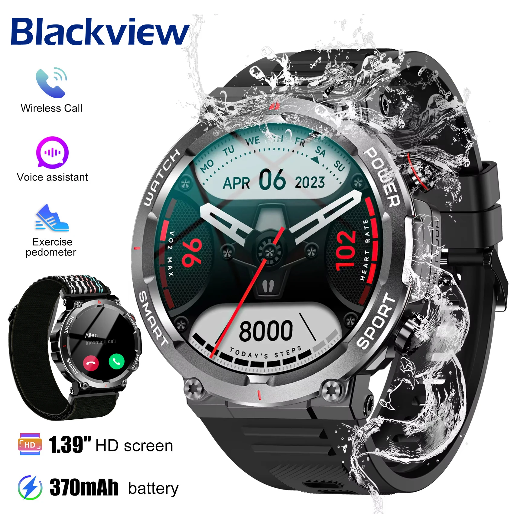 Blackview W50 Waterproof Smart Watch 1.39‘’ HD Screen Bluetooth Calls Men Women Fitness Tracking Sport Watch for Android IOS