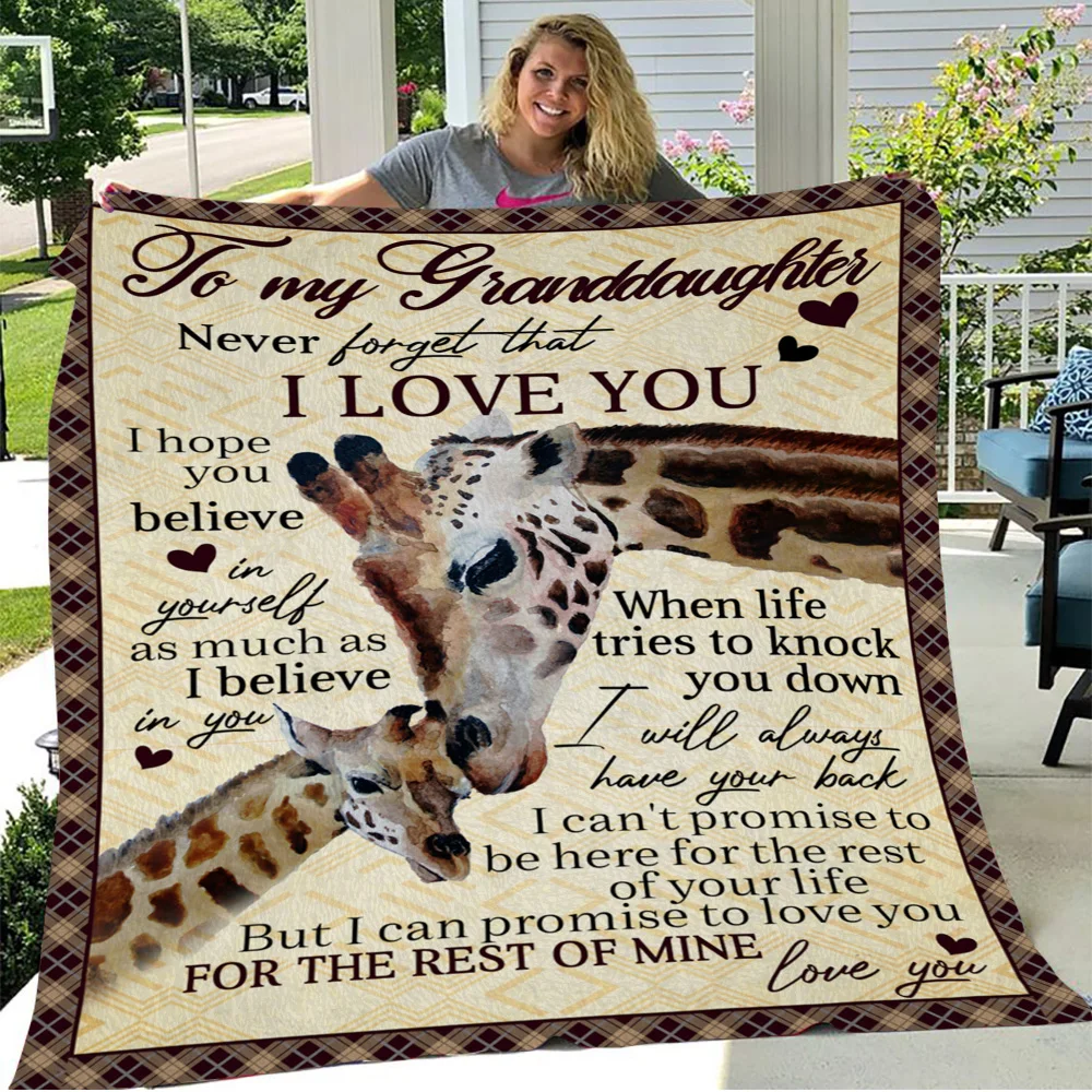 Giraffe pattern blanket for my granddaughter gift soft warm bed sofa nap wool blanket grandma always love you