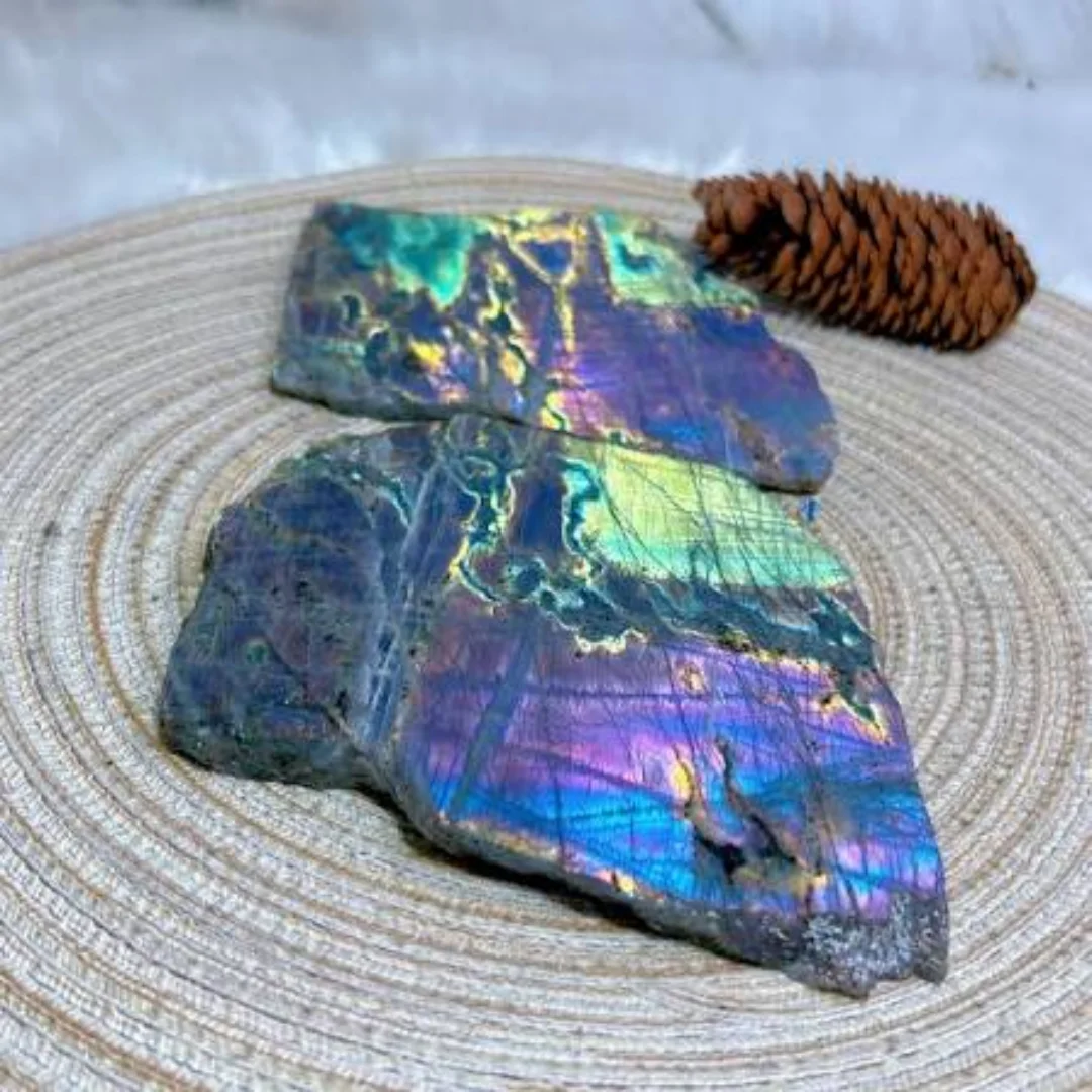 Natürliche Lila Labradorit-Platte Premium, Labradorit-Scheibe, Mondstein, Leuchtender Stein, Kristall Natürliche Innendekoration – Detail 4