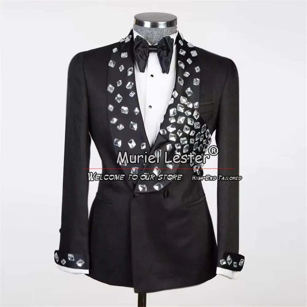 Jewelry Ornament Suits Men Double Breasted Prom Blazers Customized Formal Party Groom Wear Wedding Tuxedos 2 Pieces Man Dress