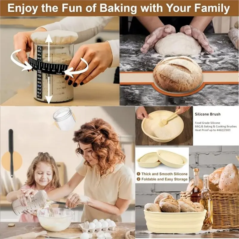 B08B-For Bread Enthusiasts Sourdough For Bread Baking Set-Complete For Bread-Making Tool Kit, Proofing Basket Tool