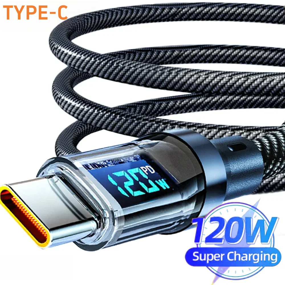 120W超急速充電ケーブルリアルタイムデジタルディスプレイ付きUSB A to Type Cデータケーブル iPhone/Androidスマホ汎用