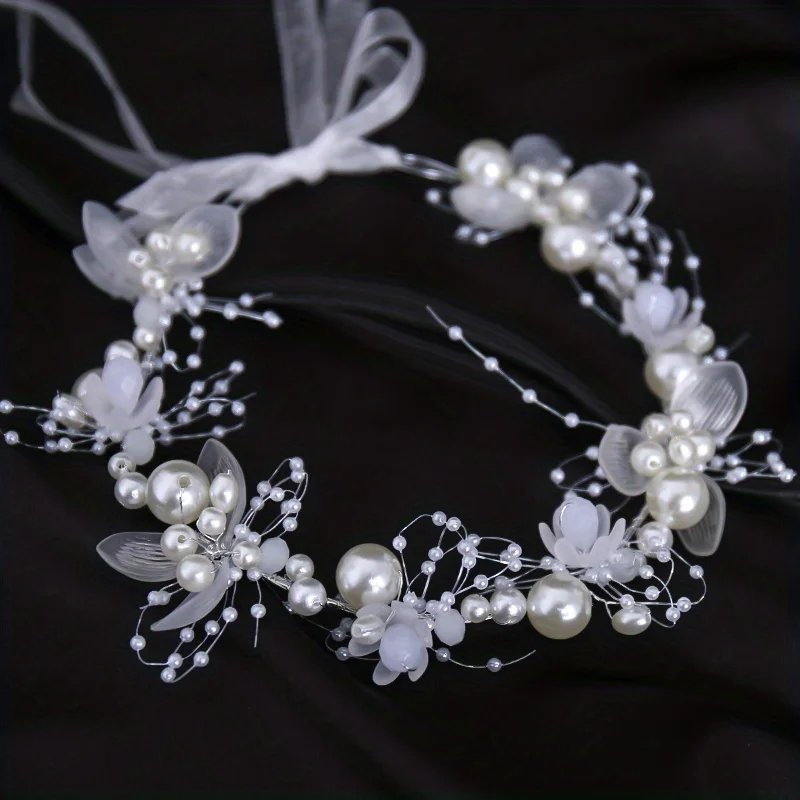 Pearl Flower Headband Hairband Tiara For Women Bride Bridal Pearl Party Wedding Hair Accessories Jewelry Vine Band Headband