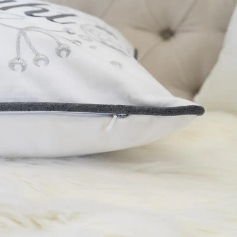 وسادة رمي عيد الميلاد السطوع مقاس 14 × 20، وسادة قطنية مخملية مطرزة باللون الأبيض والفضي، ديكور مريح للعطلات #5