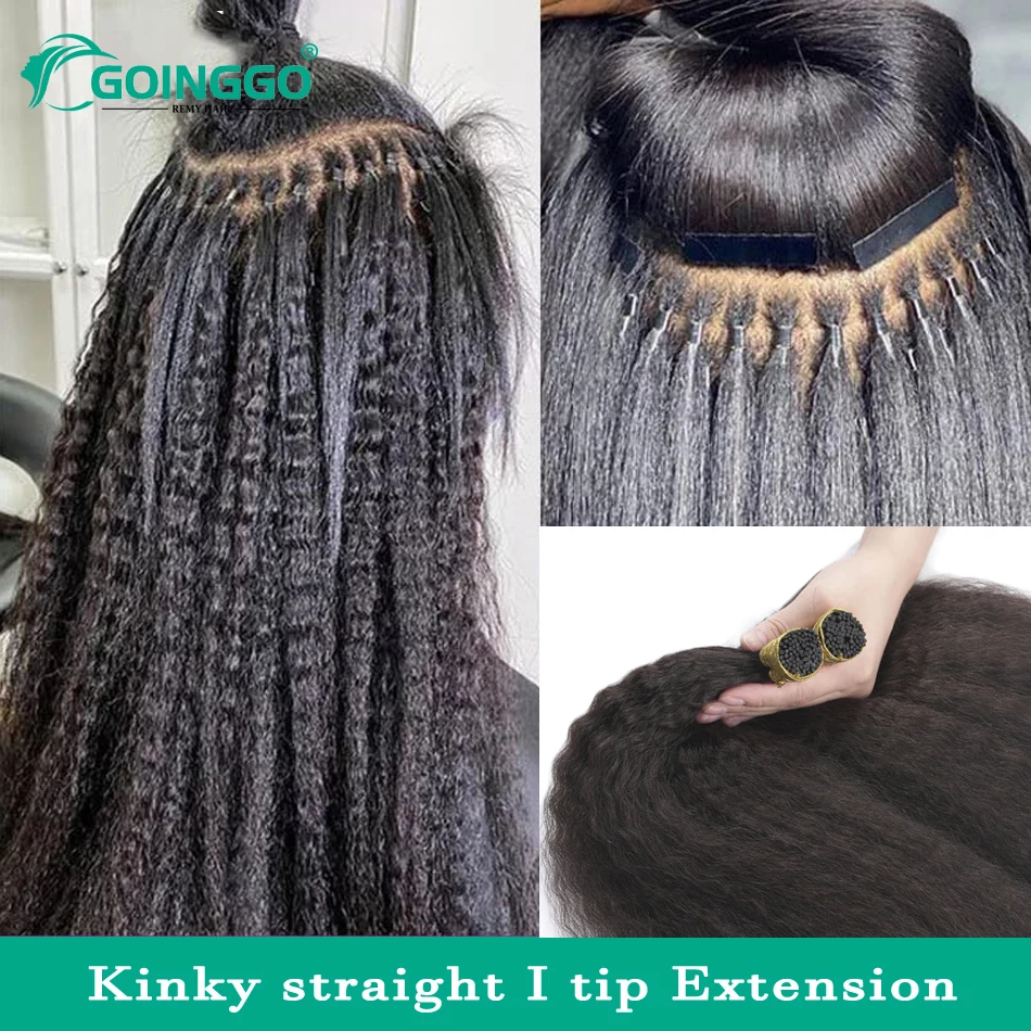

Kinky Straight I Tip Hair Extensions Natural Black Remy Microlink Hair Extensions For Black Women 100Strands 12-26Inch