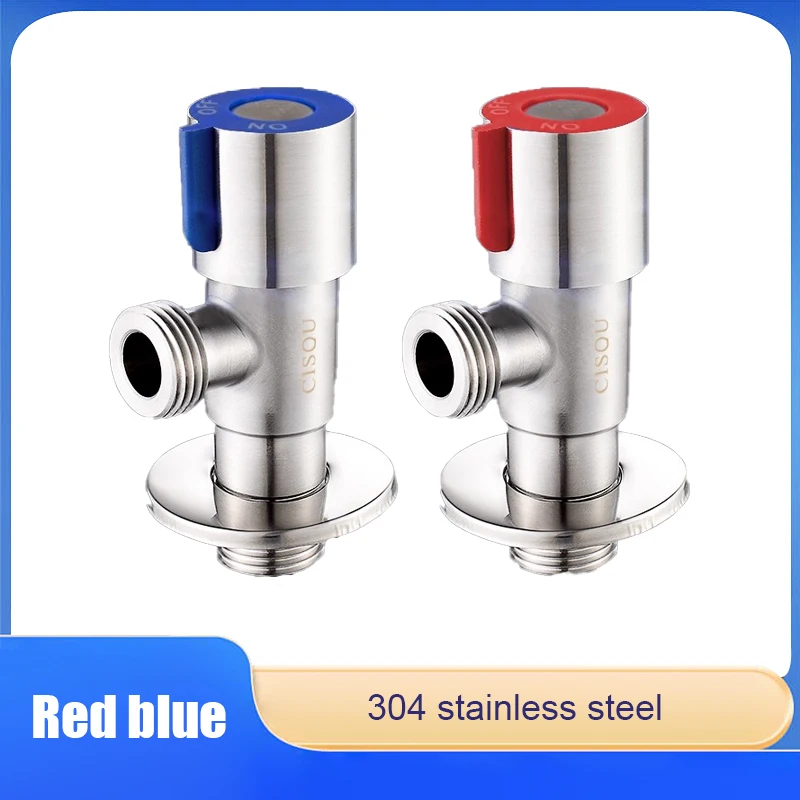 

304 Stainless Steel Triangle Valve Hot And Cold Water Heater Faucet Water Inlet Pipe Water Stop Valve Switch Red Blue