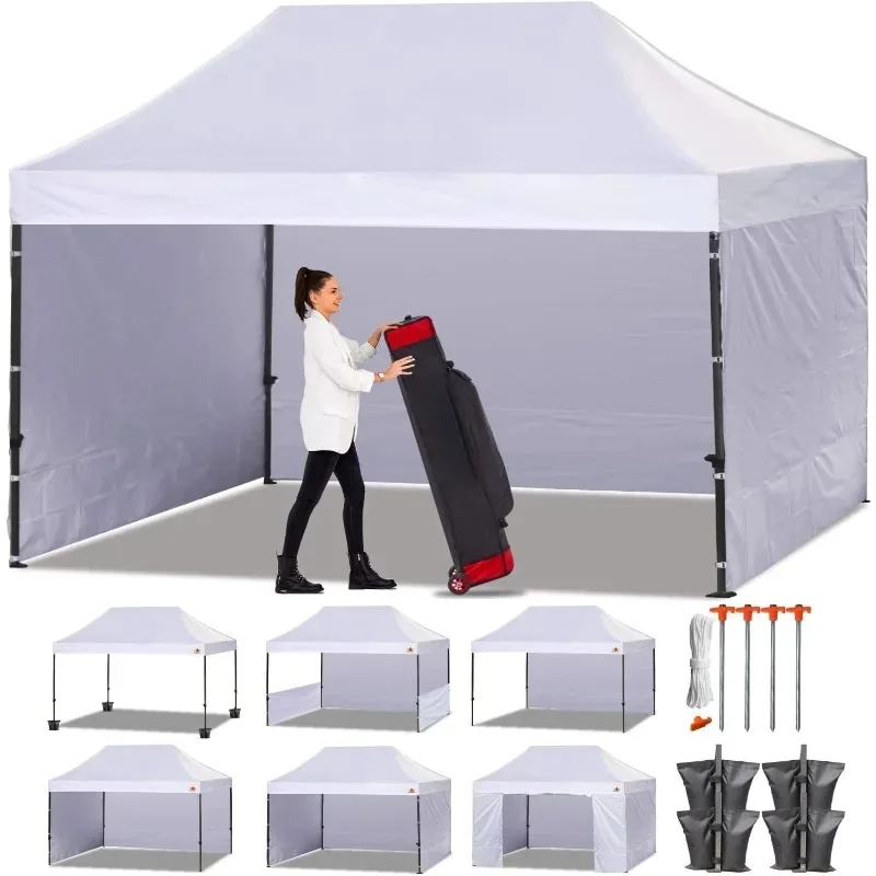 Heavy Duty Easy up Canopy Tent with Sidewalls 10x15, White Best quality rust-resistant frame steel, high-strength polyester