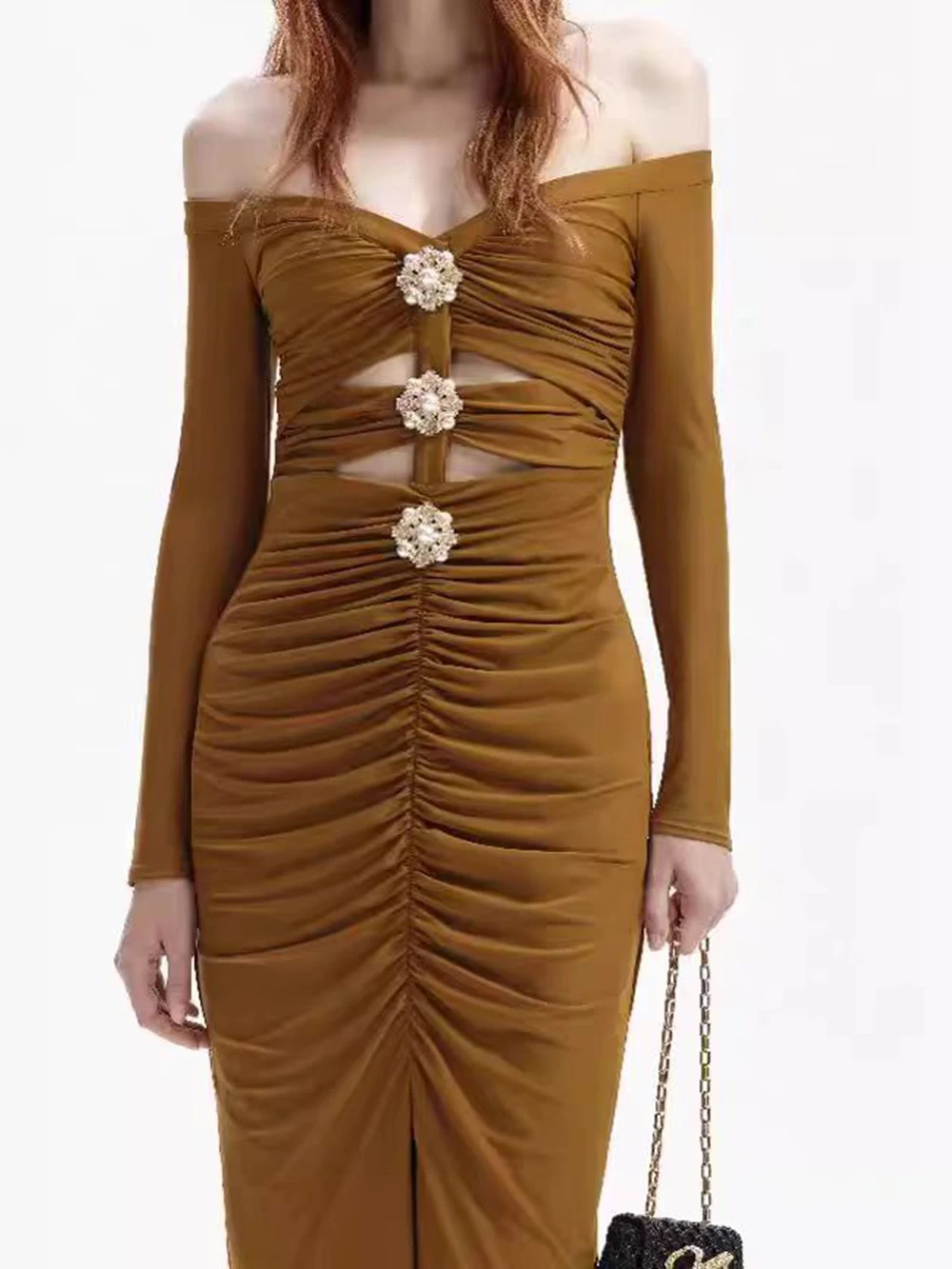 فستان فرنسي أوروبي وأمريكي بكتف واحد مجوف على شكل زهرة فساتين سهرة أنثوية وراقية للمواسيقى الاجتماعية