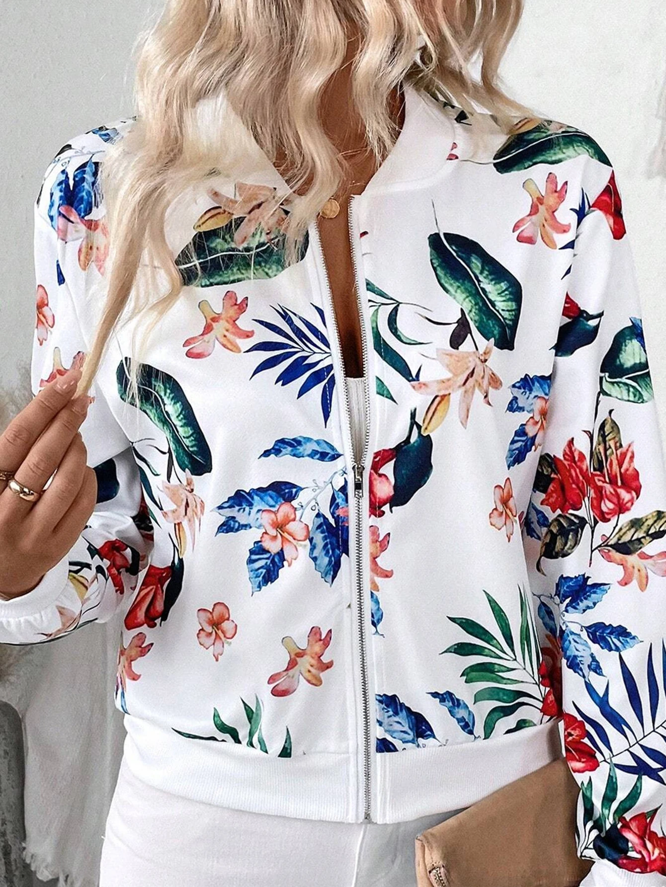 

Женская куртка с длинным рукавом и v-образным вырезом с принтом, осенняя повседневная базовая облегающая верхняя одежда на молнии для отпуска