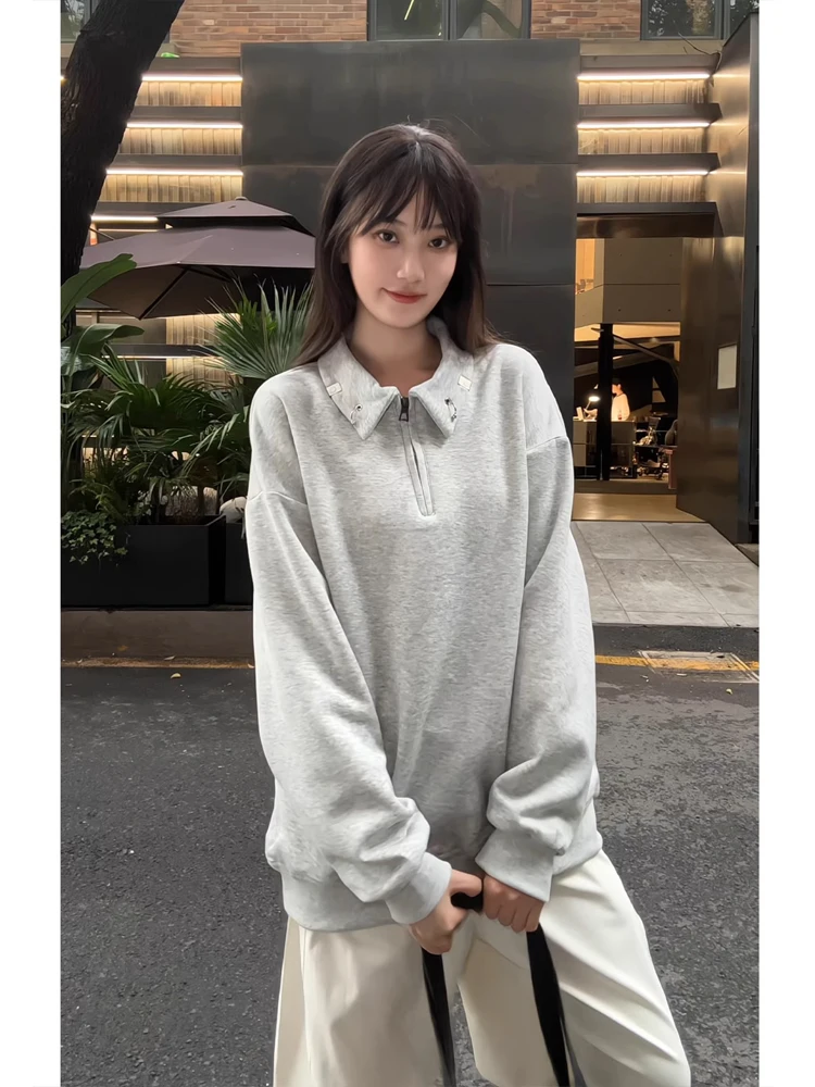 American Sle Heavy Metal Bule f Zip Sweatirt Men's Trendy High-End Loose Fit  irt Casual Loose Top