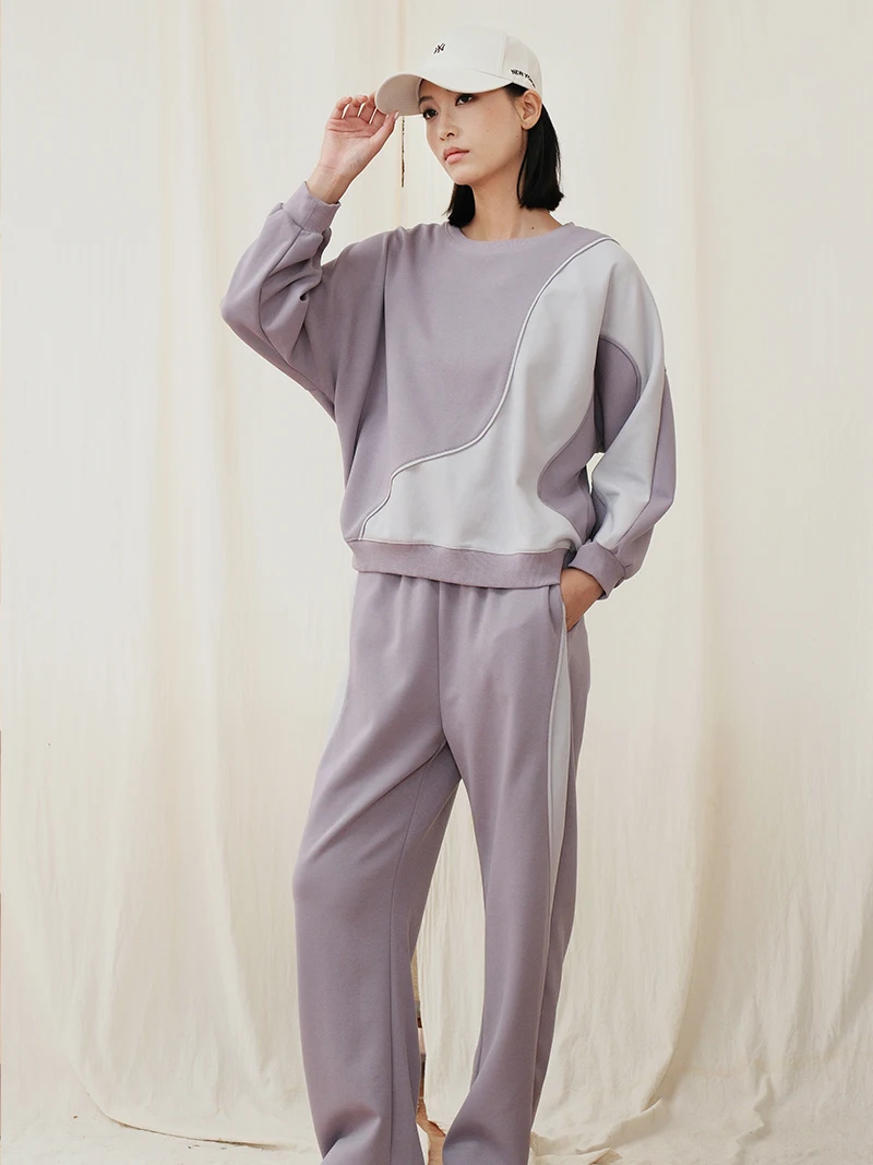 

Оригинальный женский свободный худи Bukhara фиолетового цвета, повседневный модный спортивный комплект из двух предметов для осени