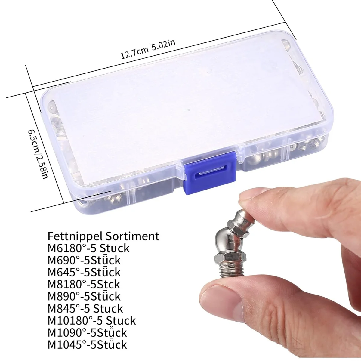 60Pcs Metric Grease Fittings Kit, M6 M8 M10 45 90 Degree Hydraulic Grease Zerk Assortment for Angled Grease Mechanical