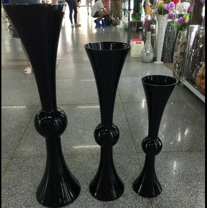 Black Oversized Glass Vase for Wedding Road Guide High Transparent Flower Arrangement European Style Soft Decor for Hotel Lobby