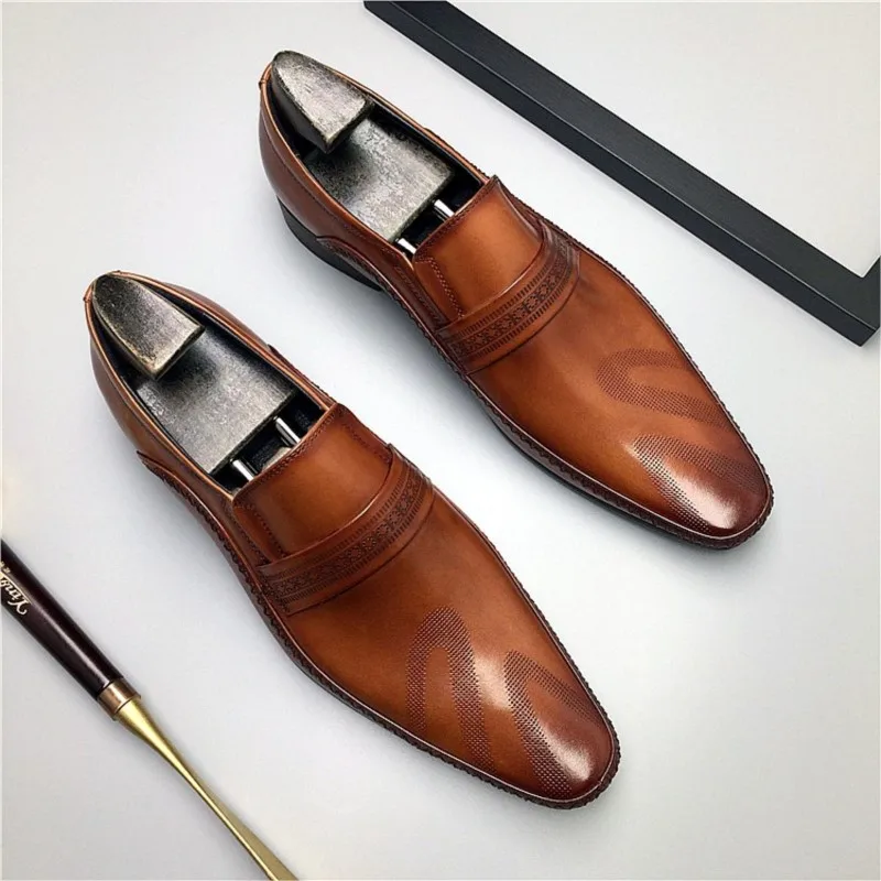 HKDQ Black Wingtip Men Oxford Shoe High Quality Men Loafers Shoes Genuine Leather Handmade Formal Wedding Slip On Dress Shoes