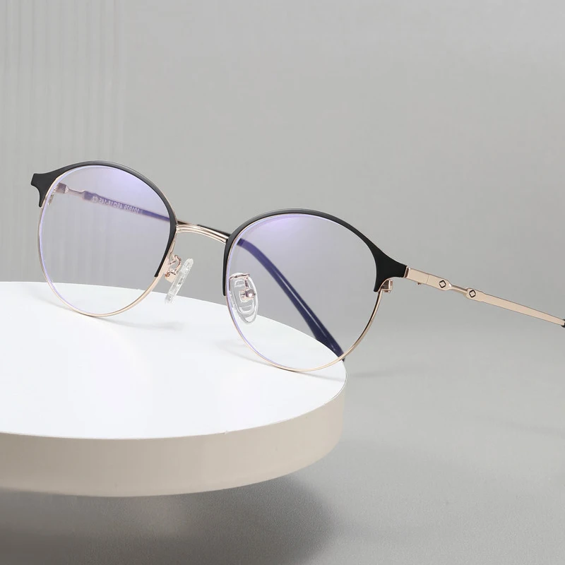 

Новые круглые очки из титанового сплава для женщин и мужчин, оправа для бровей, анти-синий свет, очки для близорукости, прозрачные очки, студенческие очки 0 ~-6