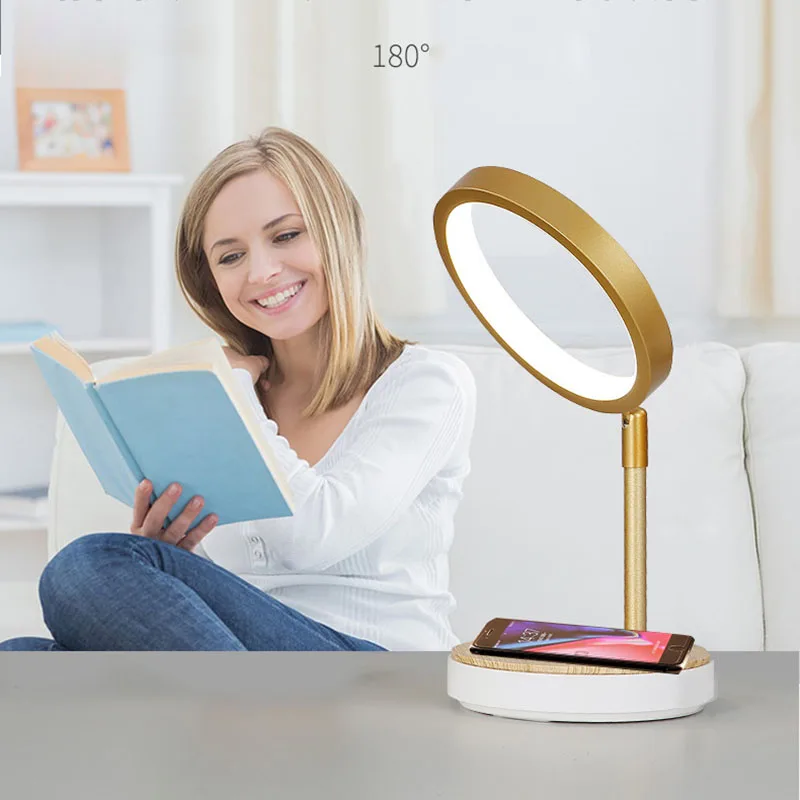 الحديثة LED الجدول مصباح لغرفة النوم الهاتف شحن لاسلكي السرير أضواء ليلية غرفة المعيشة مصابيح مكتبية قابلة للطي الديكور