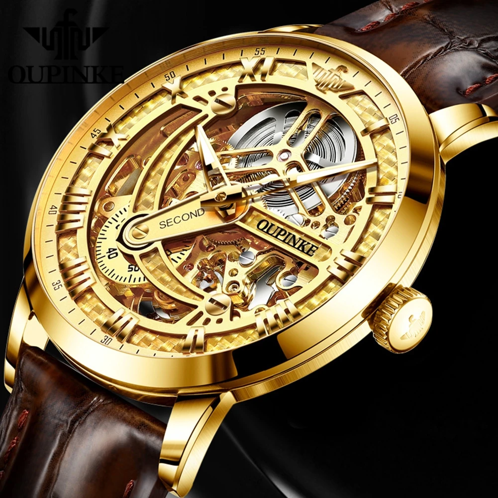 OUPINKE Great Price Reduction Luxury Brand Men Watch Gold orologio meccanico completamente automatico orologio originale luminoso impermeabile