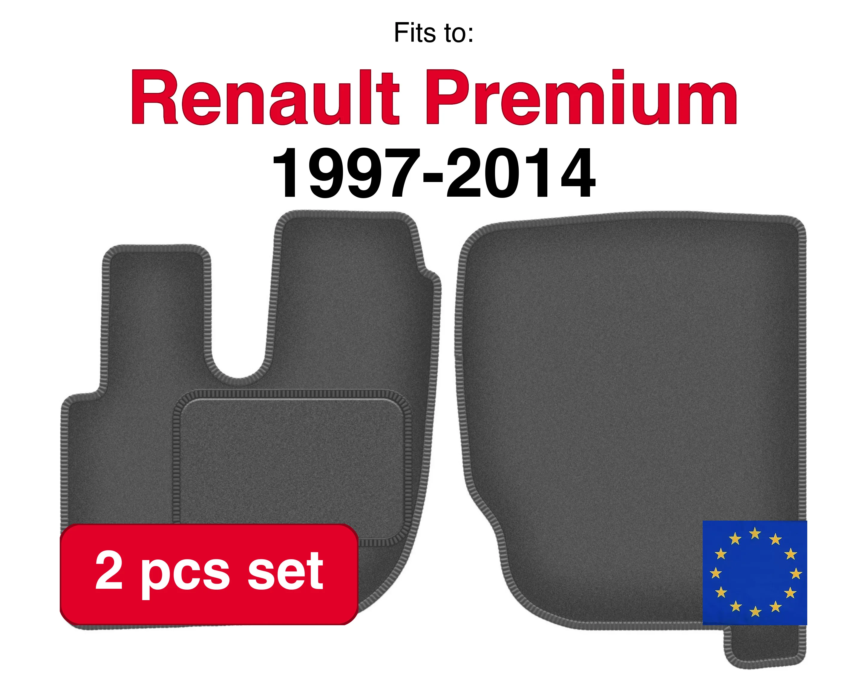 Tapis de voiture en velours pour camion Renault Premium (1997-2014) -graphite (2 pièces)